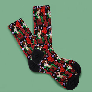 Calcetines Mujer Elegante Máscara Veneciana Rojo Verde