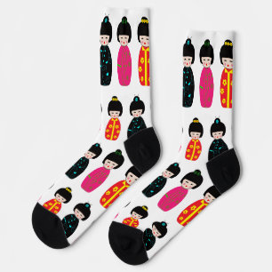 Calcetines Muñecas Geisha Kokeshi Japonesas Tradicionales