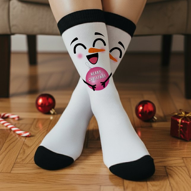Calcetines Muñeco de nieve Feliz Navidad Cara sonriente linda (Snowman Merry Christmas Cute Smiling Face Winter Socks
)