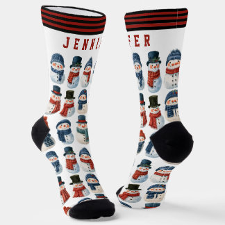 Calcetines Muñeco de nieve lindo Navidad personalizada blanca