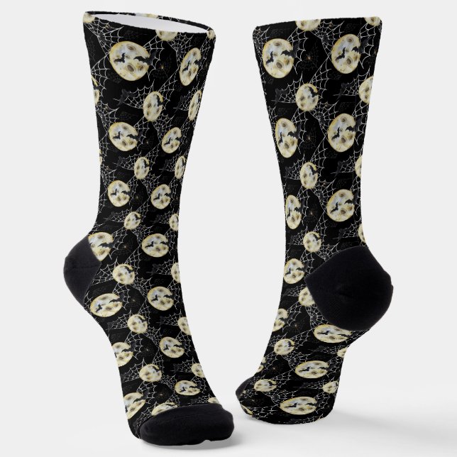 Calcetines Murciélago Misterioso y Patrón de Luna Halloween (Angular)