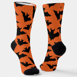 Calcetines Murciélagos negros de Halloween naranja patrón esp