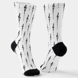 Calcetines Música Motif Melding Treble Clef Black and White