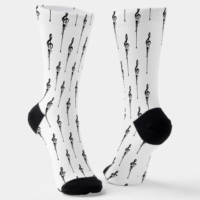 Calcetines Música Motif Melding Treble Clef Black and White (Angular)