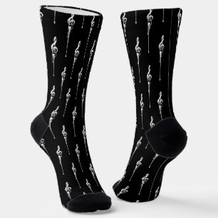 Calcetines Música Motif Melding Treble Clef White y Black