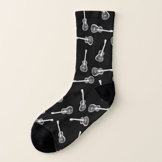 Calcetines Música negra y blanca del diseño de las guitarras (Parte exterior derecha)