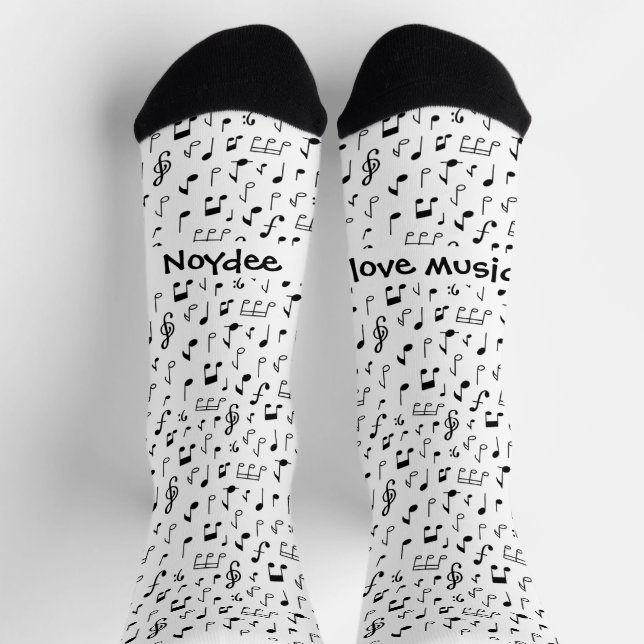Calcetines Musical notes, your text in black and white (Arriba)