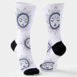 Calcetines Mystic Moon Face – Celestial Spiritual Line Art