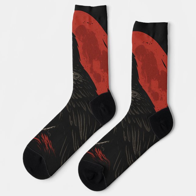 Calcetines Mystic Raven Under the Blood Moon – Dark Fantasy  (Izquierda)