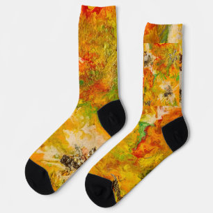 Calcetines Naranja abstracto de las flores de verano amarillo