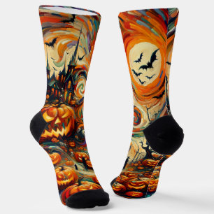 Calcetines Naranja asustado de Halloween Novedad negra