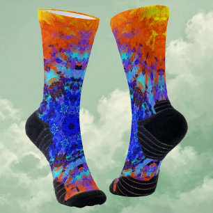 Calcetines Naranja azul Mandala digital y amarillo