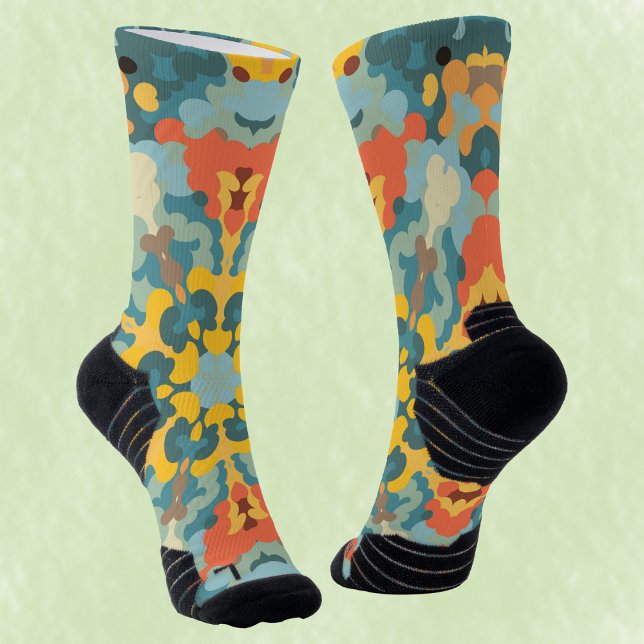 Calcetines Naranja azul retro Mandala y amarillo (Subido por el creador)