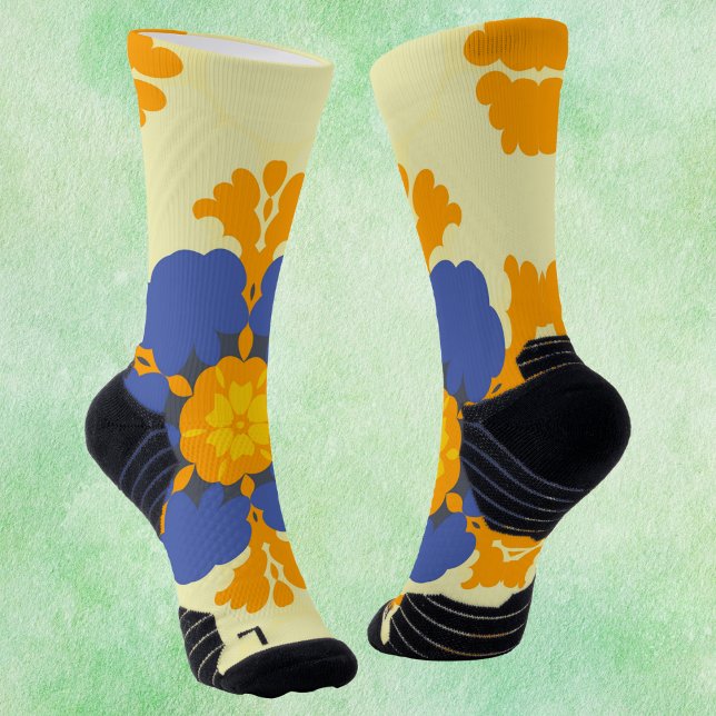 Calcetines Naranja azul retro Mandala y amarillo (Subido por el creador)
