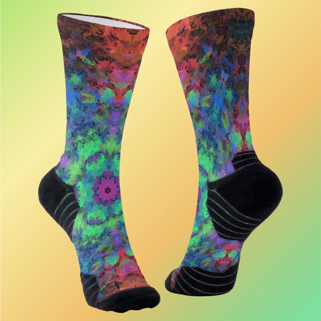 Calcetines Naranja azul verde Mandala digital y rosa (Subido por el creador)