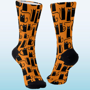 Calcetines Naranja Black Cat Halloween