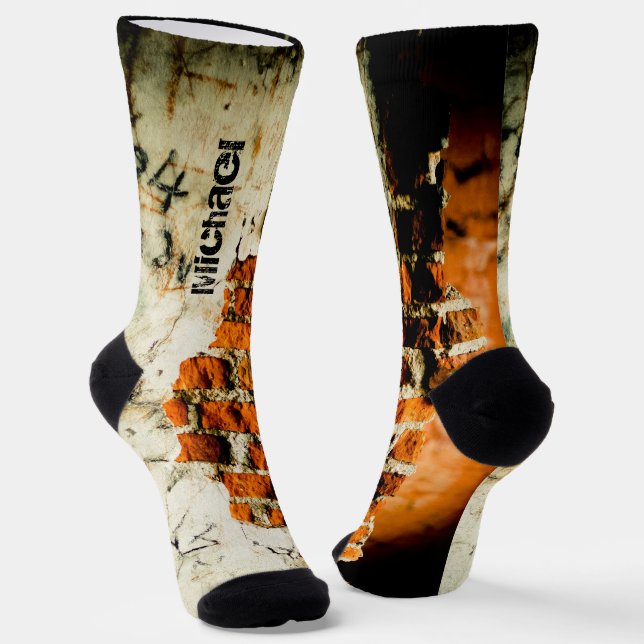 Calcetines Naranja blanco Guay viejo grafiti de pared de ladr (Angular)