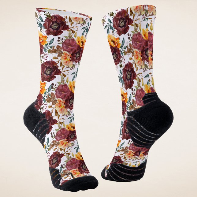 Calcetines Naranja de Borgoña Boda floral de otoño ruso (Subido por el creador)