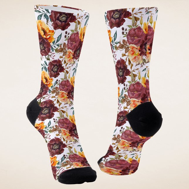 Calcetines Naranja de Borgoña Boda floral de otoño ruso (Subido por el creador)