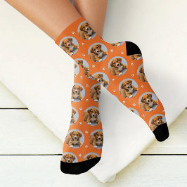 Calcetines Naranja de fotografía de perro personalizado Paw P