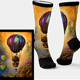 Calcetines Naranja de globo aerostático Steampunk Mauve & Blu