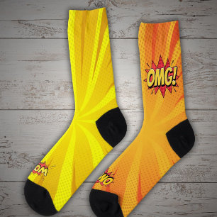 Calcetines Naranja de historietas OMG Yellow WOW