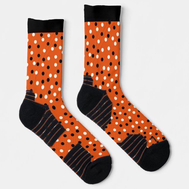 Calcetines Naranja, diseño de puntos de palo negro y blanco (Derecha)