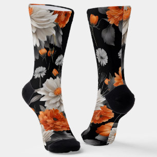 Calcetines Naranja floral de Halloween Novedad negra
