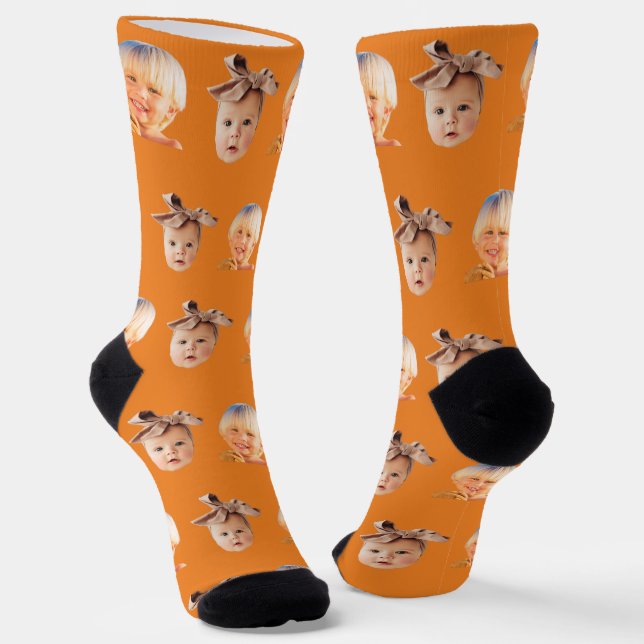 Calcetines Naranja Funny Personalizado 2 Face Photo Dad (Angular)