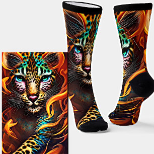 Calcetines Naranja Leopard Big Cat Spots & Ribbon Fantasy