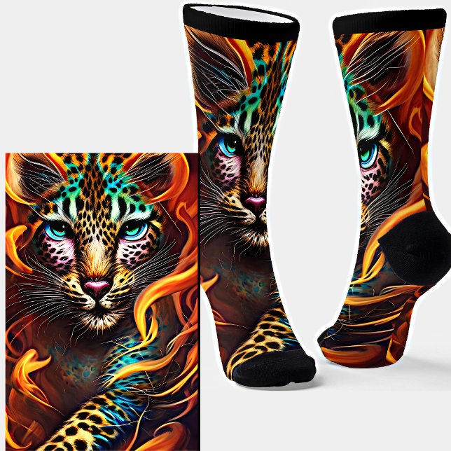 Calcetines Naranja Leopard Big Cat Spots & Ribbon Fantasy (Subido por el creador)