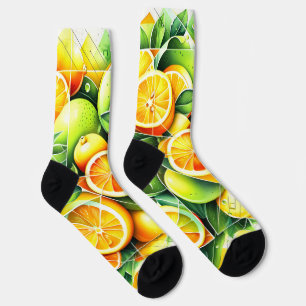 Calcetines Naranja Limón Botánico Cítrico Geométrico