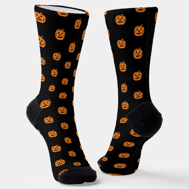 Calcetines Naranja negro lindo jack o patrón de cara de linte (Angular)