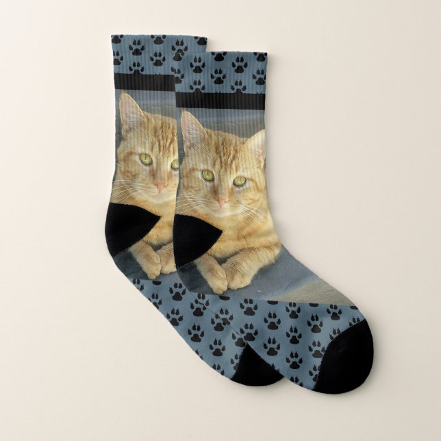 Calcetines Naranja Tabby Cat Personalizado Blue (Par)