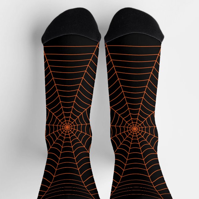 Calcetines Naranja telaraña negra patrón Halloween (Arriba)