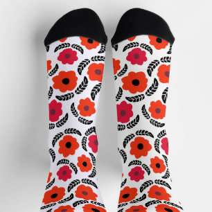 Calcetines Naranja y floral moderna roja