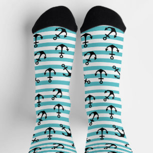 Calcetines Nautical Blue White Stripes Anchys Cruise Ship