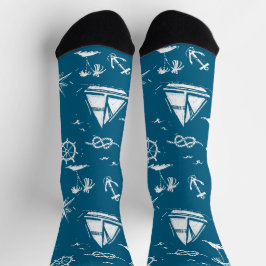Calcetines Nautical Paradise: Blue Sailing Boat & Palm Socks