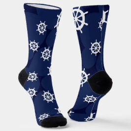 Calcetines Náuticos Nautical Ships Wheel Navy Patrón azul y b