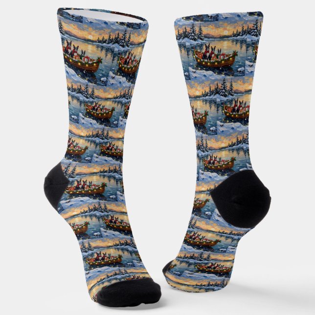 Calcetines Navidad con barco de Boston Terrier (Angular)