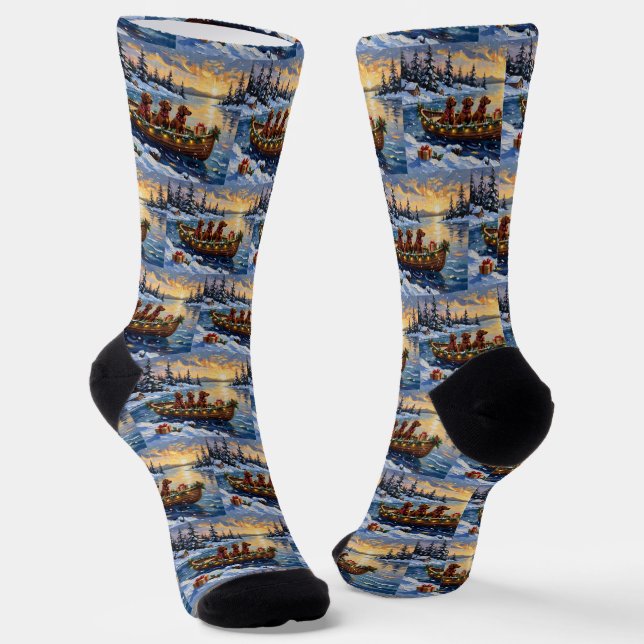 Calcetines Navidad con Barco de Setter Rojo Irlandés (Angular)