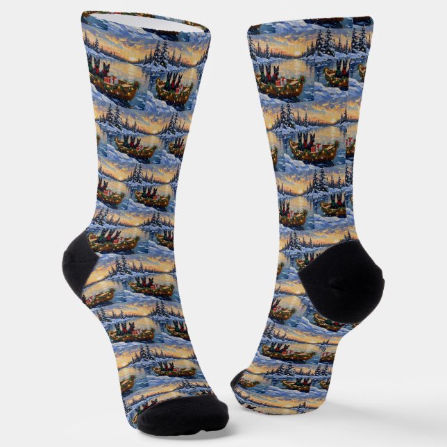 Calcetines Navidad con Barco de Terrier Escocés (Angular)