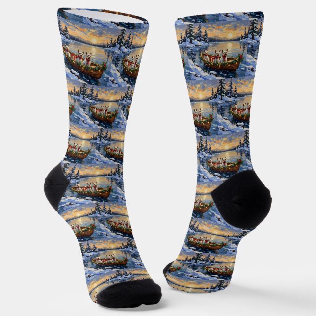 Calcetines Navidad con Bichon Frise en Barco (Angular)