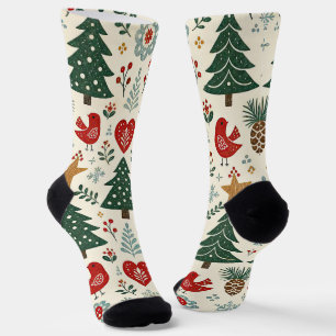 Calcetines Navidad con patrón de ave popular nórdica de aceit
