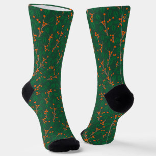 Calcetines Navidad de baya naranja botánica verde