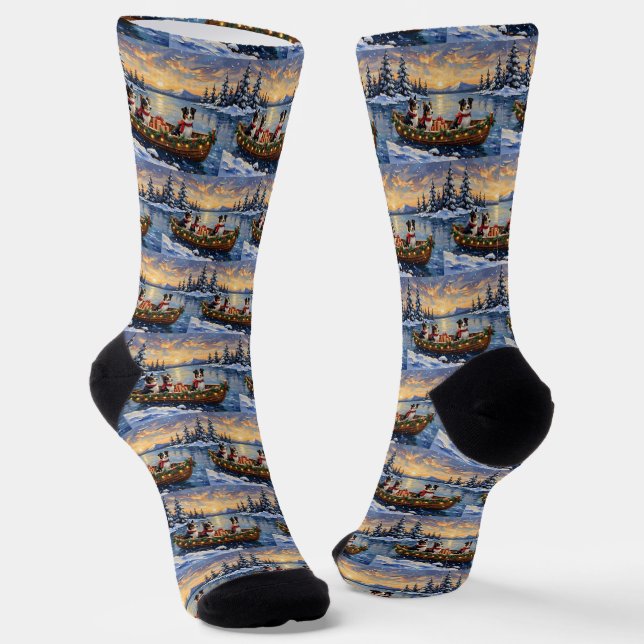 Calcetines Navidad de Border Collie en Barco (Angular)