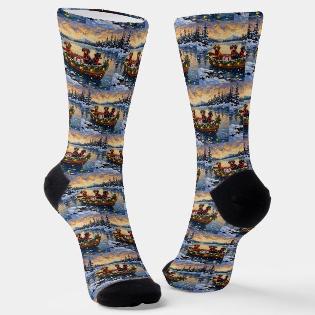 Calcetines Navidad de Dachshund en Barco (Angular)