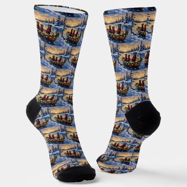 Calcetines Navidad de Rottweiler en Barco Fiesta (Angular)