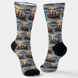 Calcetines Navidad en Barco con Bluetick Coonhound Fiesta