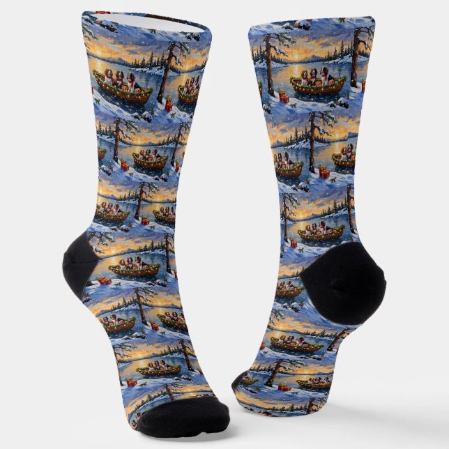 Calcetines Navidad en Barco con Brittany Spaniel (Angular)